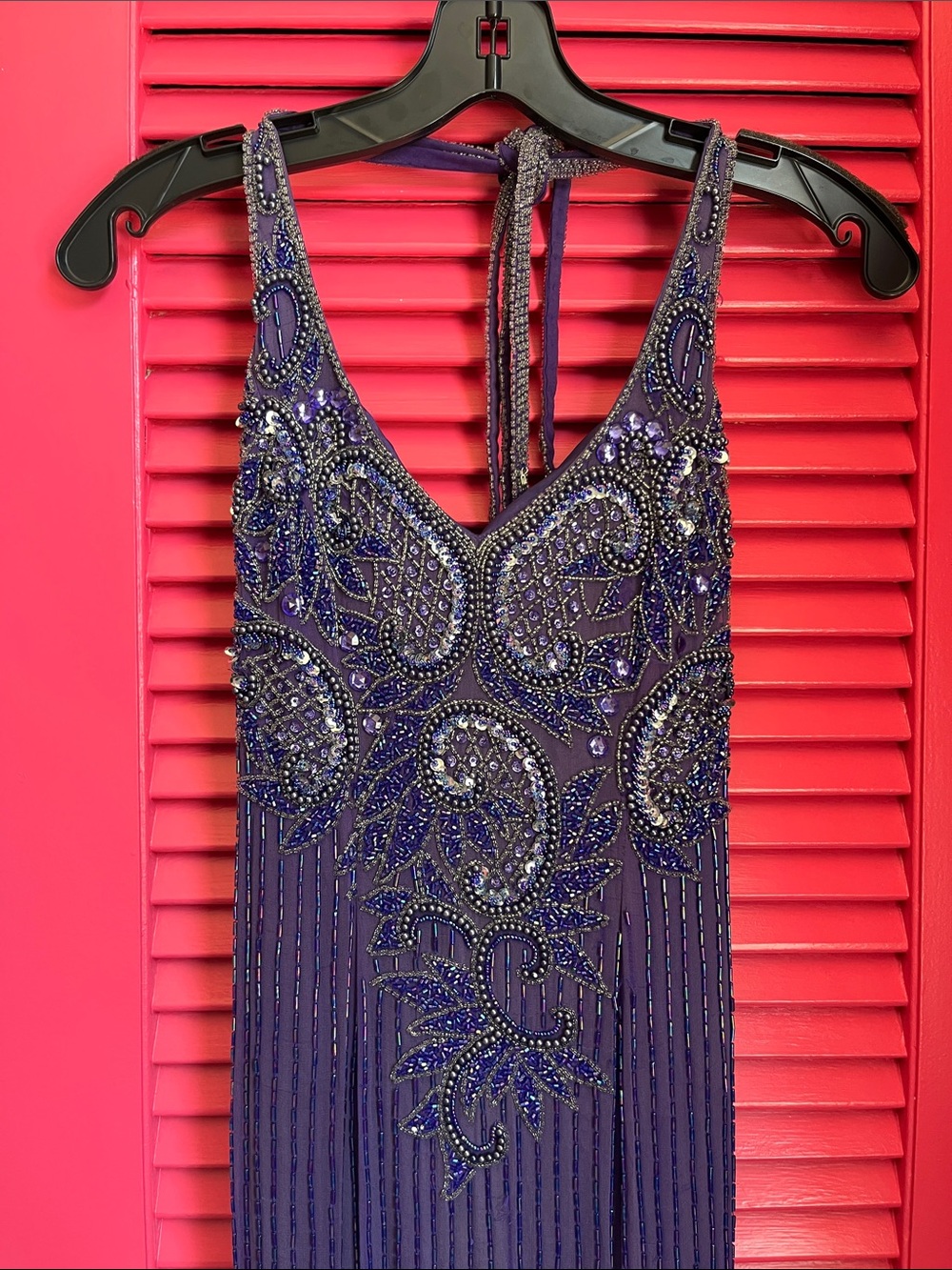 Beaded Purple Prom Dress with V-Neck
